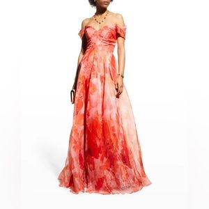 Rene Ruiz Collection Organza Off-Shoulder Capelet Gown